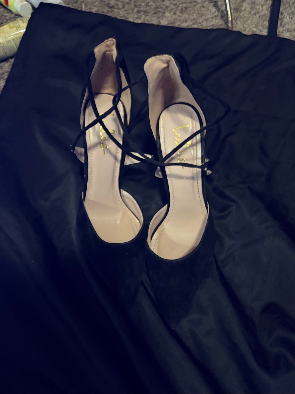 Lulu's Black Suede Pointed Toe Lace-Up Heels